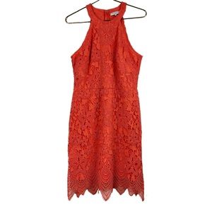 KOBI HALPERIN Isla Lace Halter Dress Sz M Coral